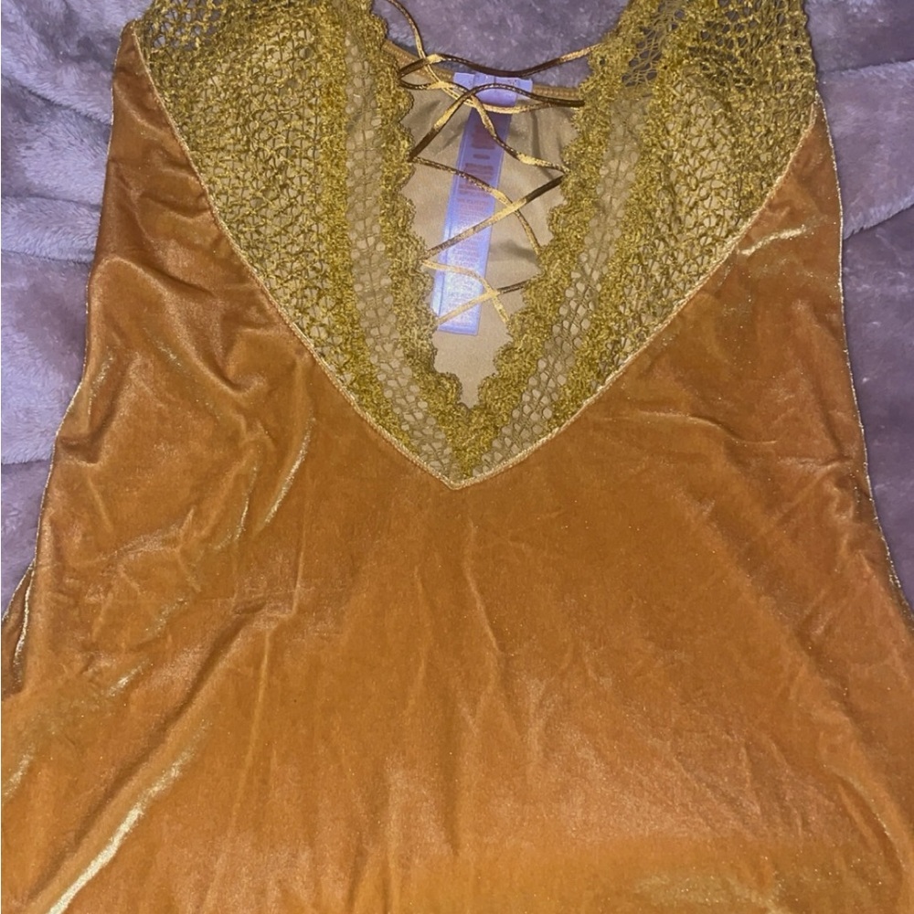 Savage x fenty Gold Velvet Lace-Up dress